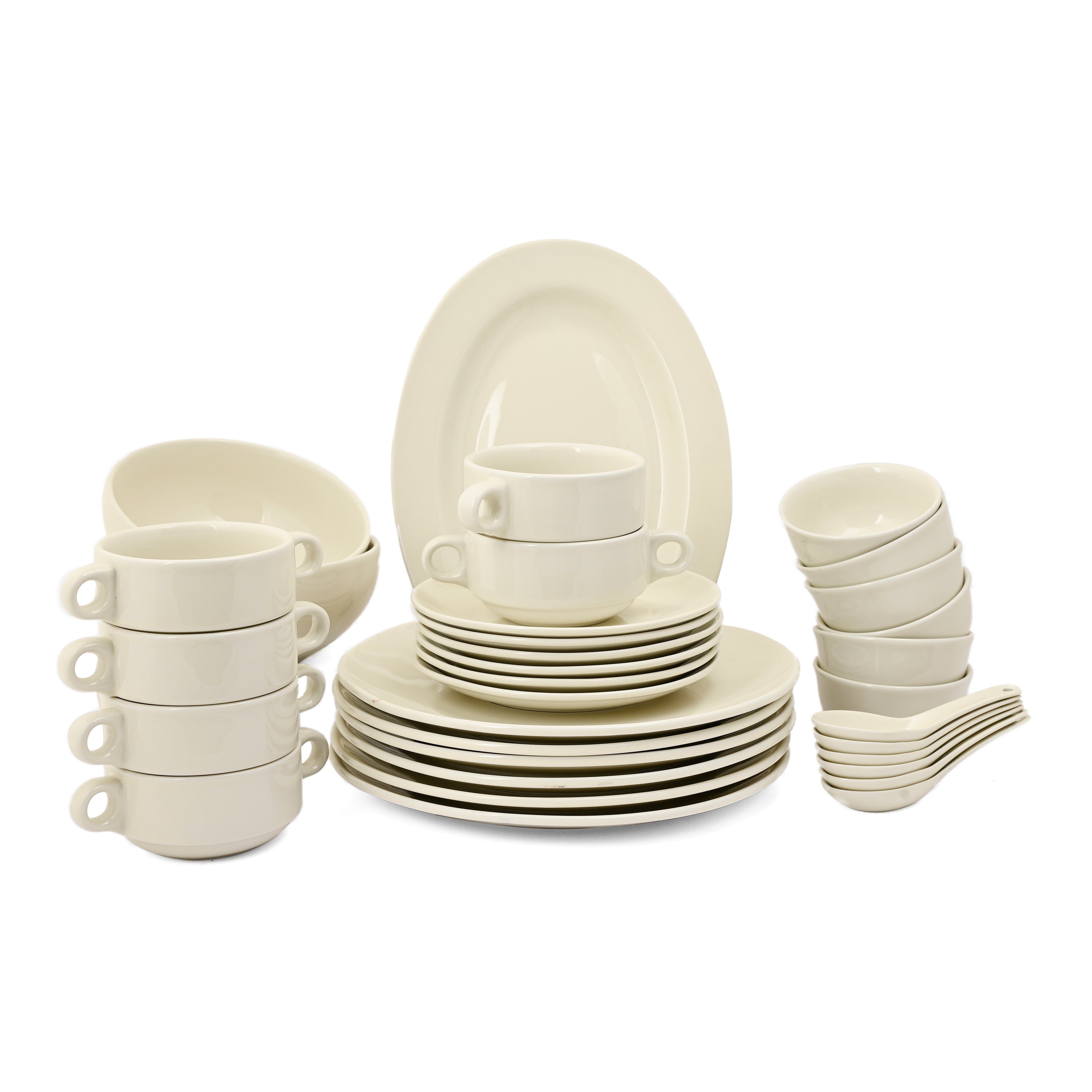 Hitkari Glossy Ivory Porcelain Dinner Set 33pcs