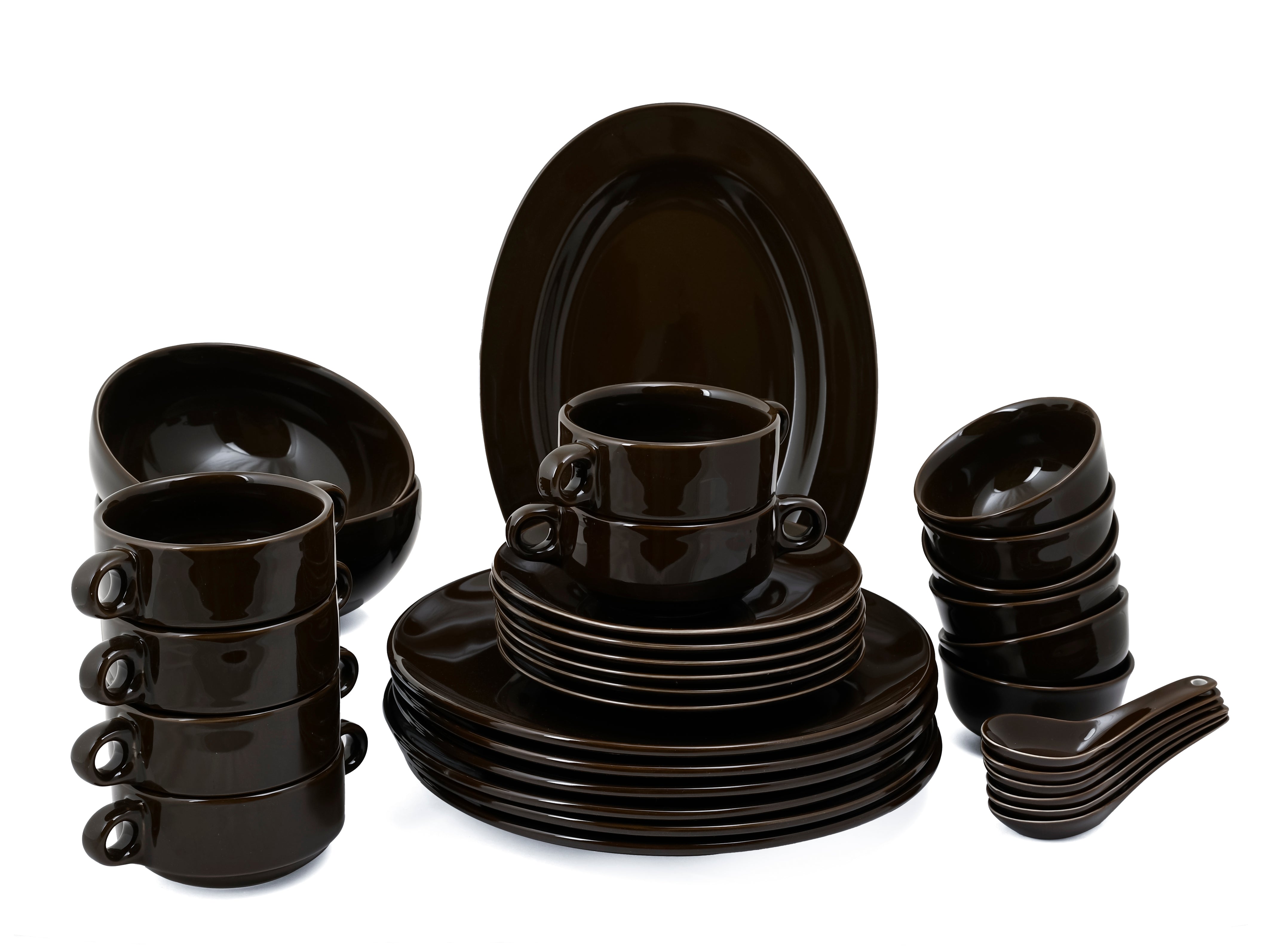HITKARI GLOSSY BROWN PORCELAIN DINNER SET 33PCS