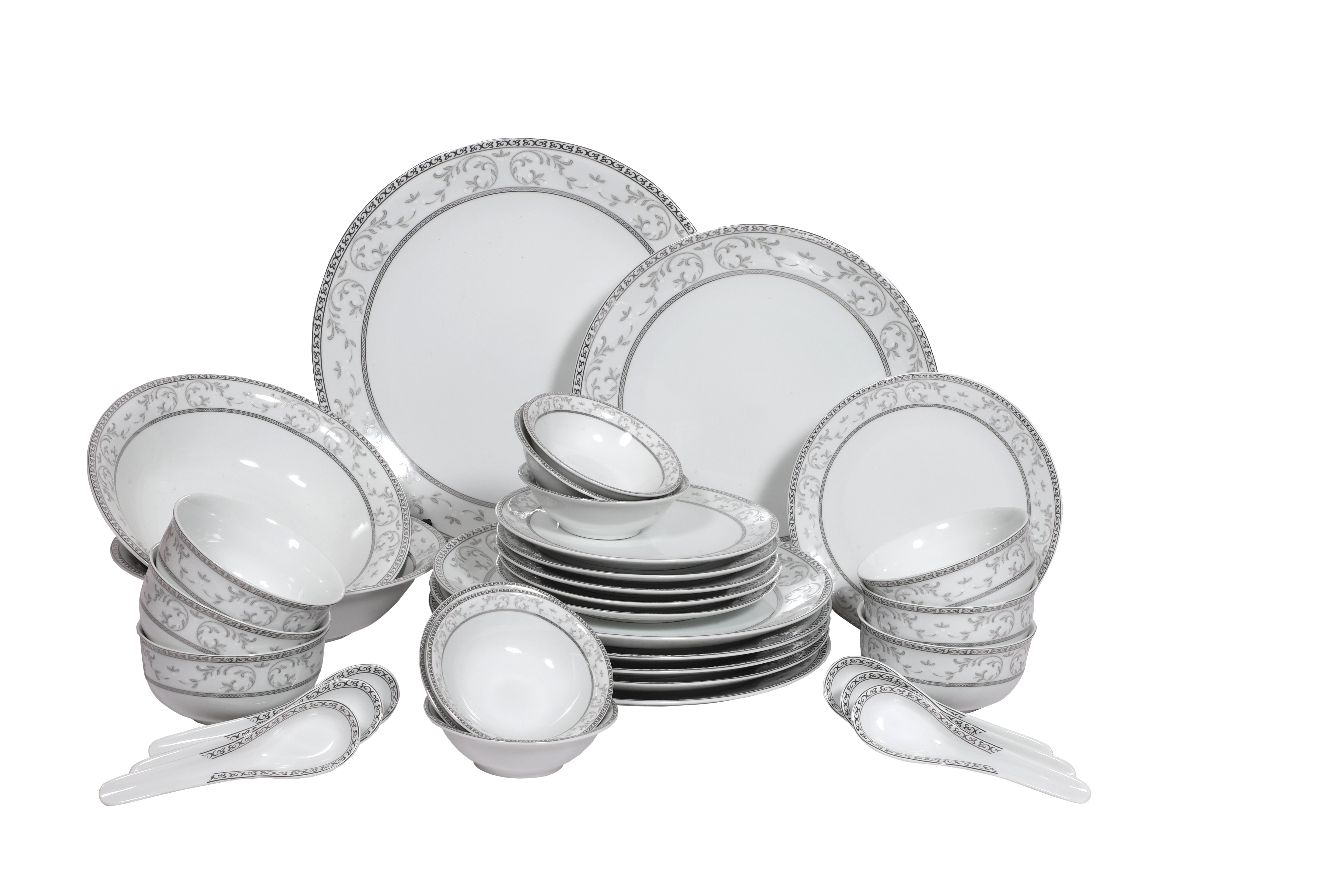 HITKARI PORCELAIN DINNER SET 33PCS White with Grey