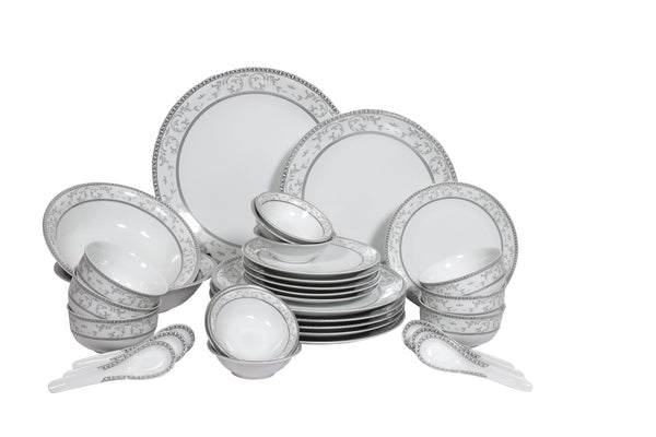 HITKARI PORCELAIN DINNER SET 33PCS White with Grey dimensions