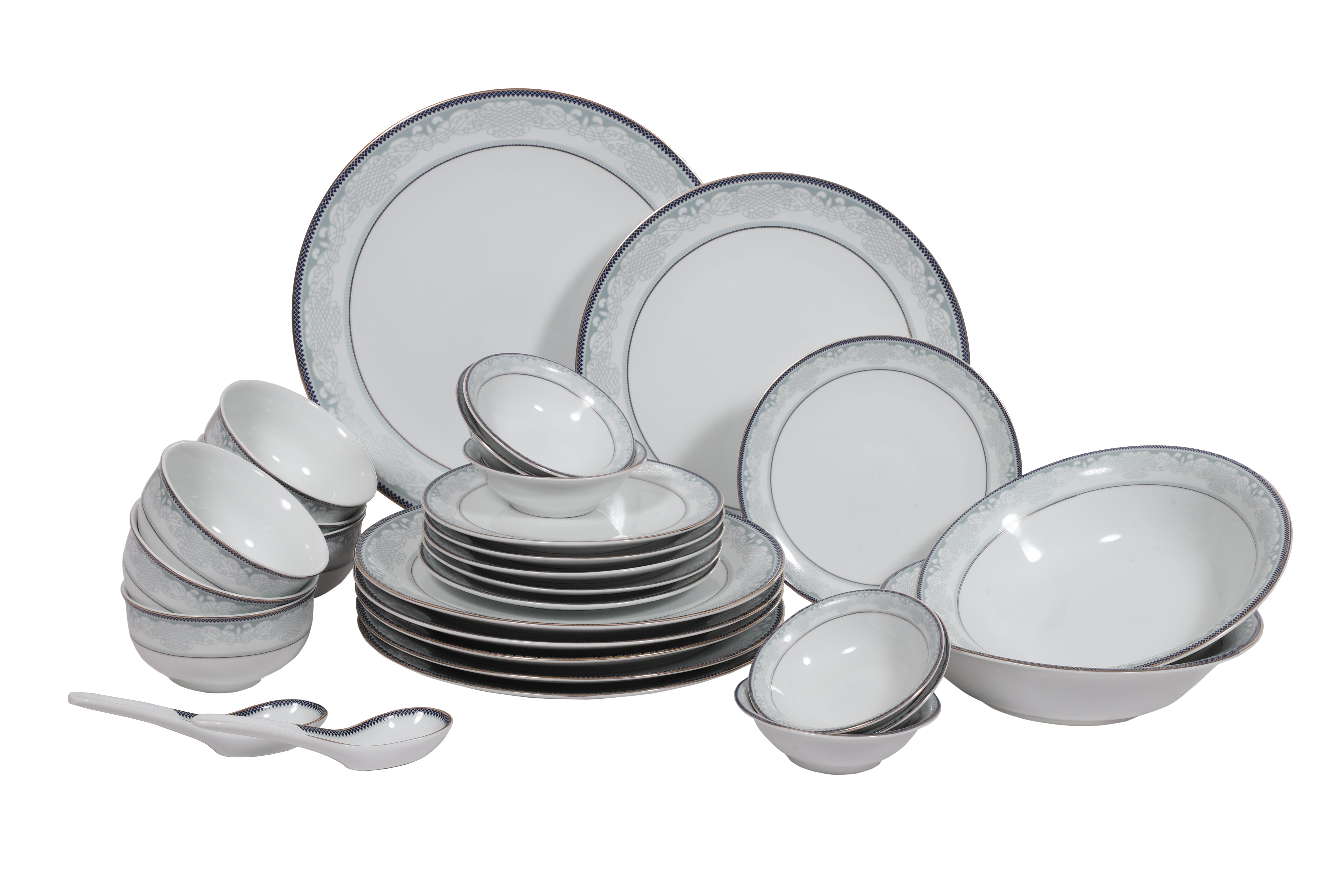 HITKARI PORCELAIN DINNER SET 33PCS White with Black