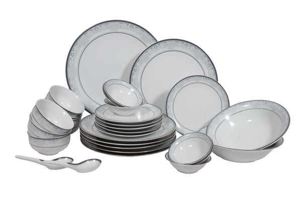HITKARI PORCELAIN DINNER SET 33PCS White with Black dimensions