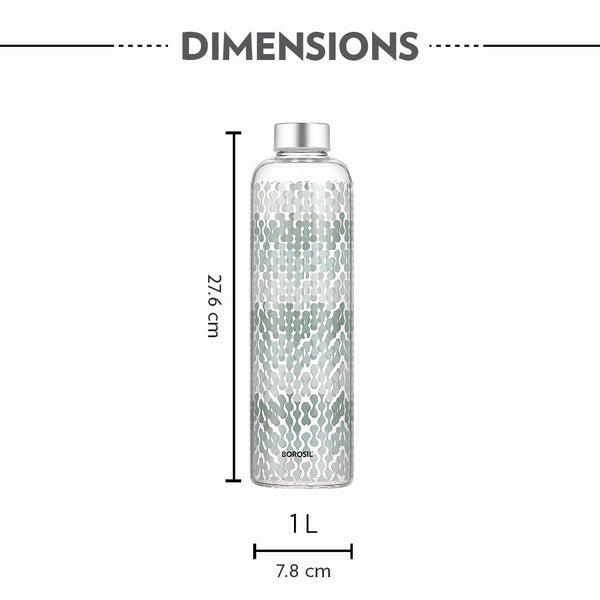 Borosil Vista Borosilicate Glass Bottle 1000ml dimensions