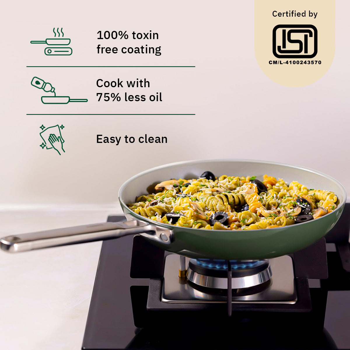 Ember Cookware Arcilla Ceramic Frying Pan | Non Stick Cookware | Non Toxic Pan | Isi Certified | Ceramic Fry Pan for Cooking | Green