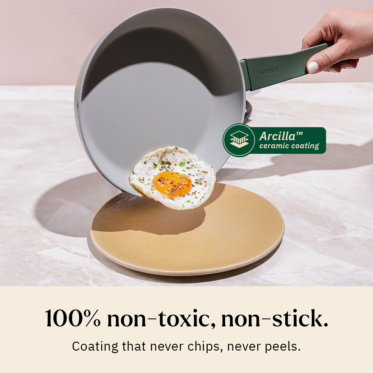 Ember Cookware Arcilla Ceramic Frying Pan 24cm | Non Stick Cookware | Non Toxic Pan | ISI Certified | Ceramic Fry Pan for Cooking | PFAS & PTFE Free | 5-Year Warranty | Green
