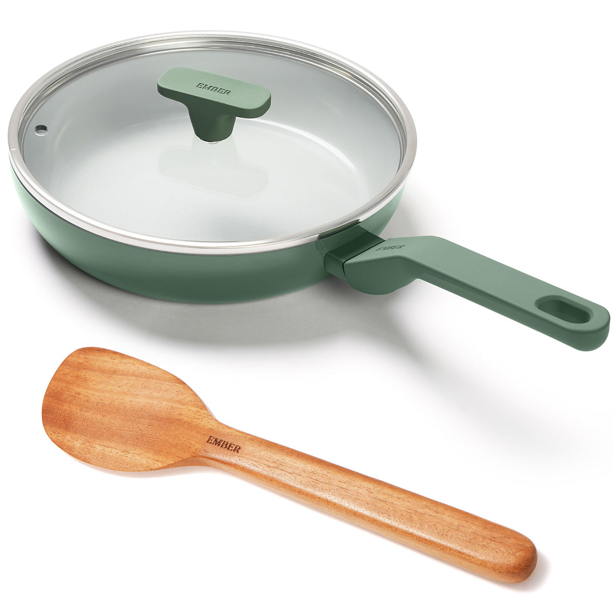 Ember Cookware Arcilla Ceramic Frying Pan 24cm | Non Stick Cookware | Non Toxic Pan with Glass Lid | ISI Certified | Ceramic Fry Pan for Cooking | PFAS PTFE Free | 5-Year Warranty | Green