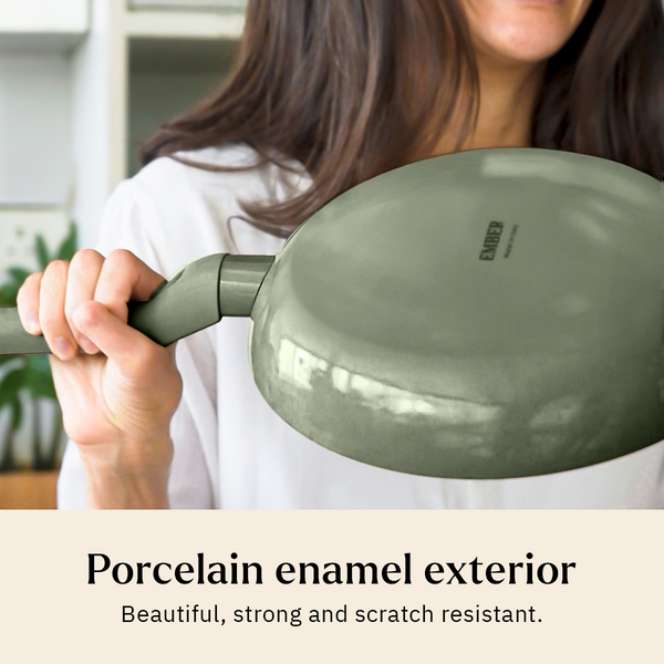 Ember Cookware Arcilla Ceramic Frying Pan | Non Stick Cookware | Non Toxic Pan with Glass Lid | Isi Certified | Ceramic Fry Pan for Cooking | Green dimensions