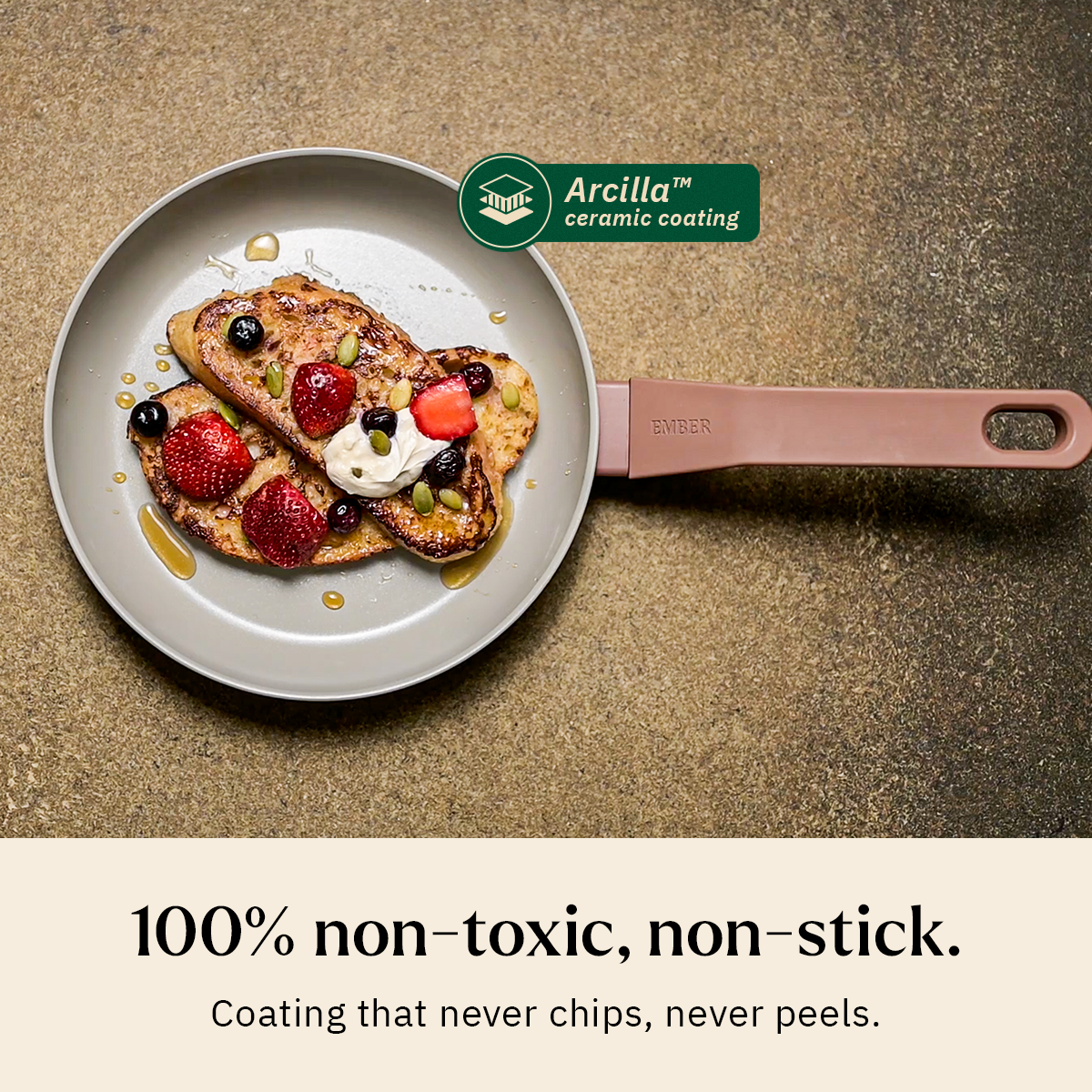 Ember Cookware Arcilla Ceramic Frying Pan 24cm | Non Stick Cookware | Non Toxic Pan | Glass Lid | ISI Certified | Ceramic Fry Pan for Cooking |PFAS PTFE Free| 5-Year Warranty | Terracotta