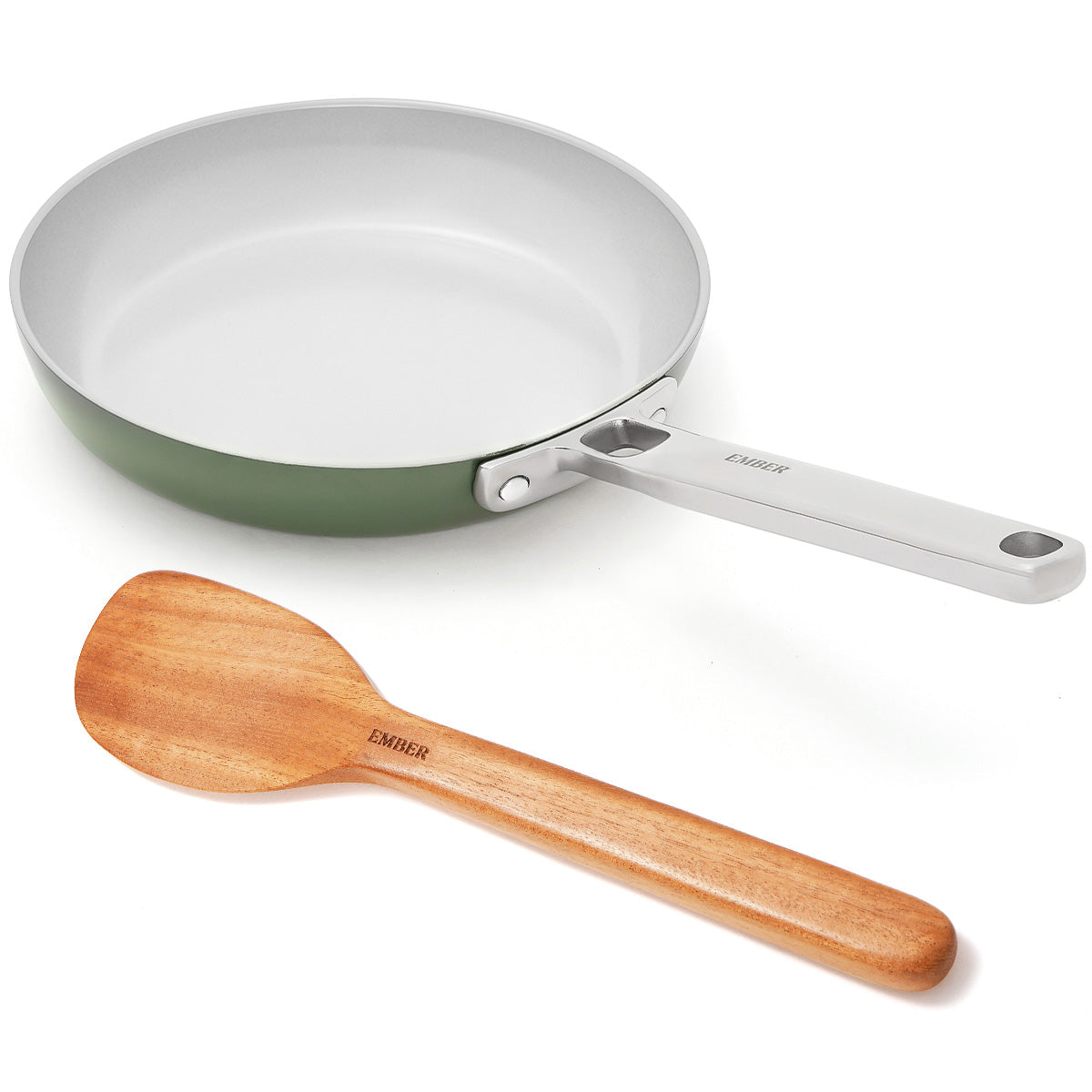 Ember Cookware Arcilla Ceramic Frying Pan 20cm | Non Stick Non Toxic Cookware | ISI Certified | Egg & Omelette Pan | Steel Handle | PFAS & PTFE Free | 5-Year Warranty | Green