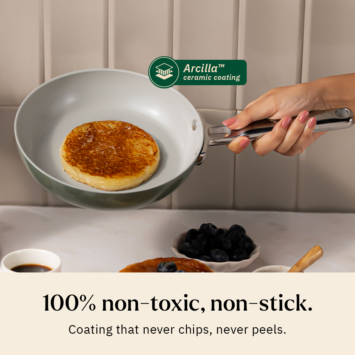 Ember Cookware Arcilla Ceramic Frying Pan 20cm | Non Stick Non Toxic Cookware | ISI Certified | Egg & Omelette Pan | Steel Handle | PFAS & PTFE Free | 5-Year Warranty | Green