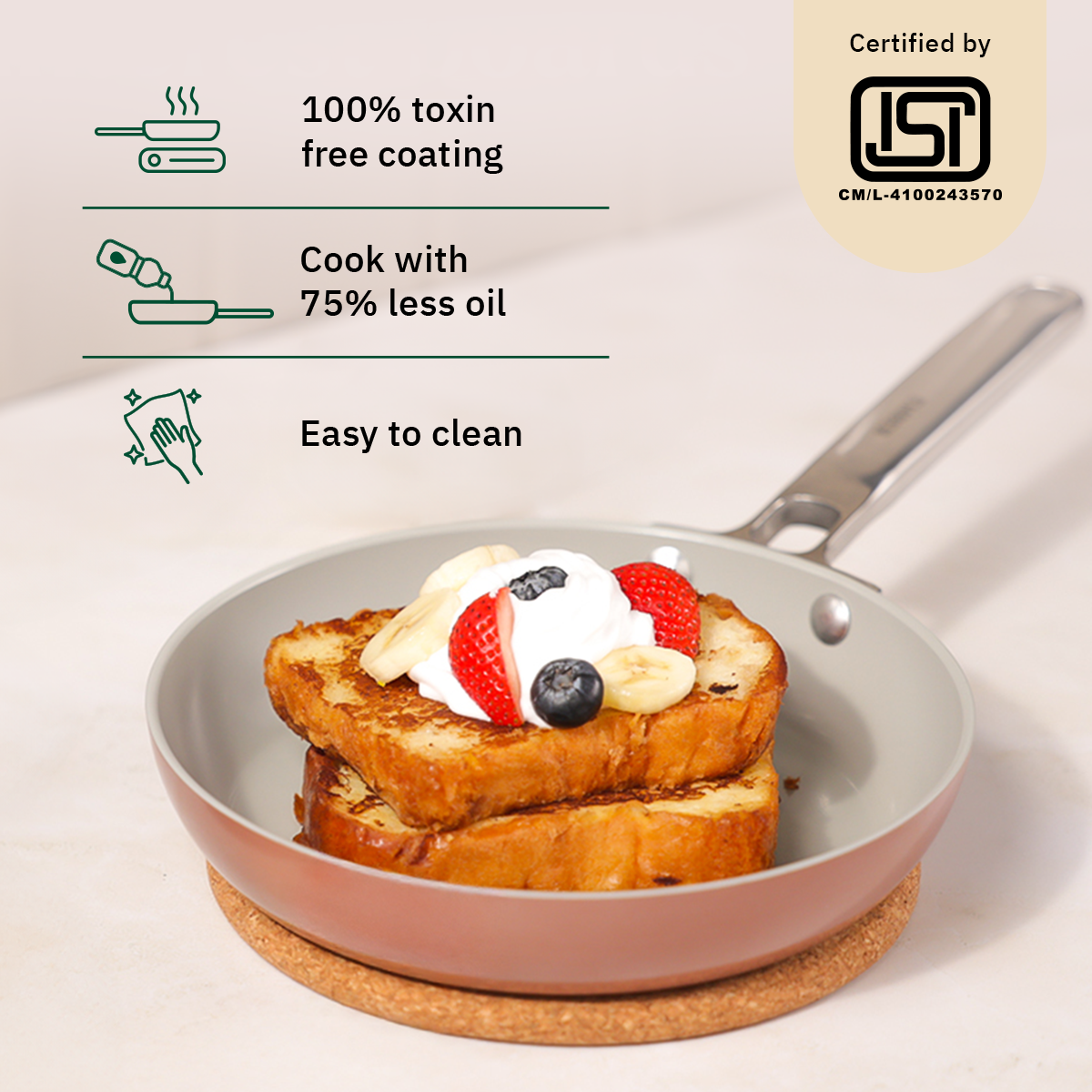 Ember Cookware Arcilla Ceramic Frying Pan 20cm | Non Stick Non Toxic Cookware | ISI Certified | Egg & Omelette Pan | Steel Handle | PFAS & PTFE Free | 5-Year Warranty | Terracotta