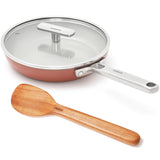 Ember Cookware Arcilla Ceramic Frying Pan with Glass Lid | Non Stick Non Toxic Cookware | Isi Certified | Egg & Omelette Pan | Terracotta