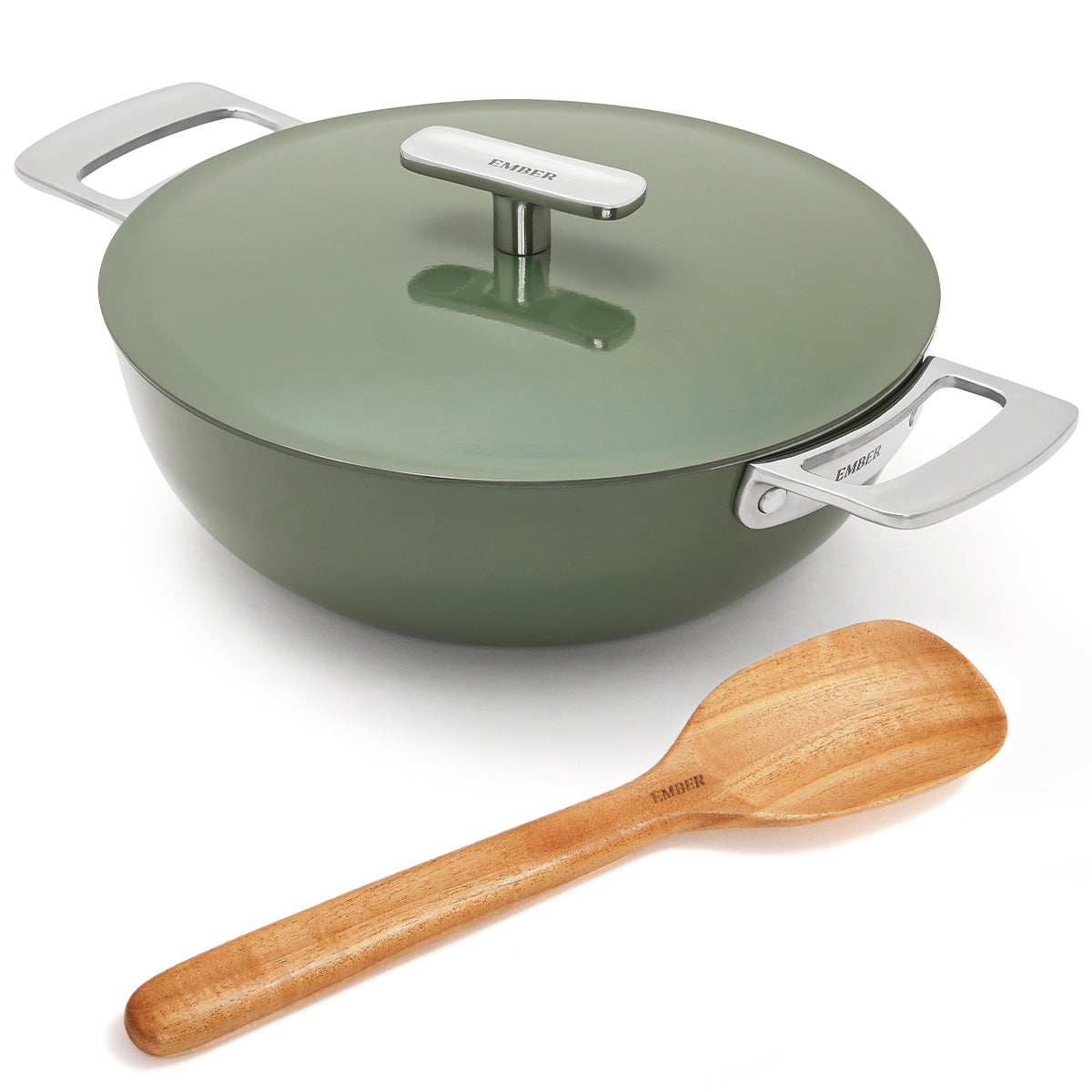 Ember Cookware Arcilla Ceramic Kadai 24cm | 2.6 Litre Non Stick Non Toxic Kadai with Metallic Lid | ISI Certified | Ceramic Kadai For Cooking | Steel Handle | PFAS & PTFE Free| 5-Year Warranty | Green
