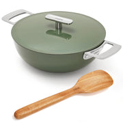 Ember Cookware Arcilla Ceramic Kadai 24cm | 2.6 Litre Non Stick Non Toxic Kadai with Metallic Lid | ISI Certified | Ceramic Kadai For Cooking | Steel Handle | PFAS & PTFE Free| 5-Year Warranty | Green