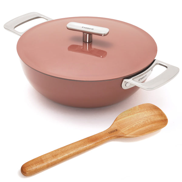 Ember Cookware Arcilla Ceramic Kadai 24cm | 2.6 Litre Non Stick Non Toxic Kadai | Metallic Lid | ISI Certified | Ceramic Kadai For Cooking | Steel Handle | PFAS PTFE Free| 5-Year Warranty | Terracotta dimensions