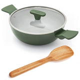 Ember Cookware Arcilla Ceramic Kadai | 2.6 Litre Non Stick Non Toxic Kadai with Glass Lid | Isi Certified | Ceramic Kadai for Cooking | Green