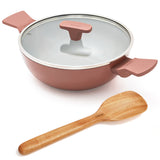 Ember Cookware Arcilla Ceramic Kadai | 2.6 Litre Non Stick Non Toxic Kadai with Glass Lid | Isi Certified | Ceramic Kadai for Cooking | Terracotta