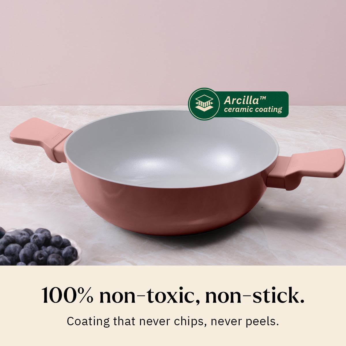 Ember Cookware Arcilla Ceramic Kadai 24cm | 2.6 Litre Non Stick Non Toxic Kadai with Glass Lid | ISI Certified | Ceramic Kadai For Cooking | PFAS & PTFE Free| 5-Year Warranty | Terracotta