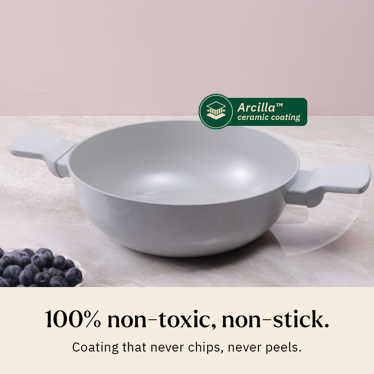 Ember Cookware Arcilla Ceramic Kadai 24cm | 2.6 Litre Non Stick Non Toxic Kadai with Metallic Lid | ISI Certified | Ceramic Kadai For Cooking | PFAS & PTFE Free | 5-Year Warranty | Grey