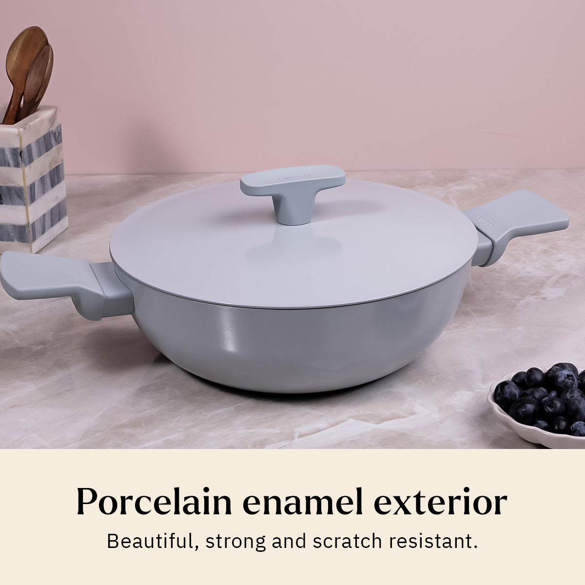 Ember Cookware Arcilla Ceramic Kadai 24cm | 2.6 Litre Non Stick Non Toxic Kadai with Metallic Lid | ISI Certified | Ceramic Kadai For Cooking | PFAS & PTFE Free | 5-Year Warranty | Grey
