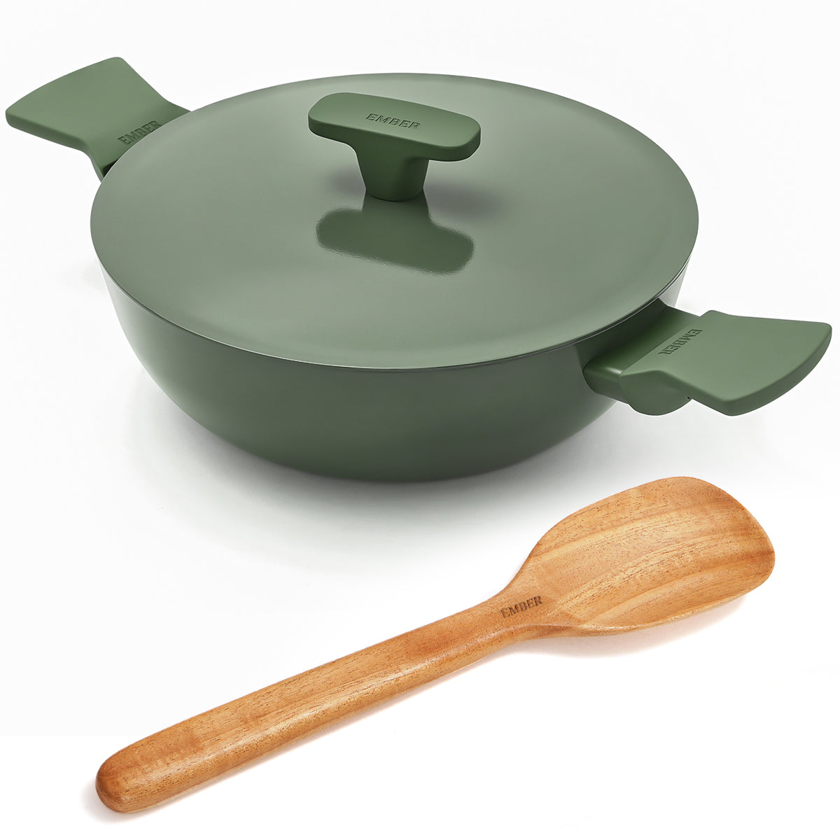 Ember Cookware Arcilla Ceramic Kadai 24cm | 2.6 Litre Non Stick Non Toxic Kadai with Metallic Lid | ISI Certified | Ceramic Kadai For Cooking | PFAS & PTFE Free | 5-Year Warranty | Green