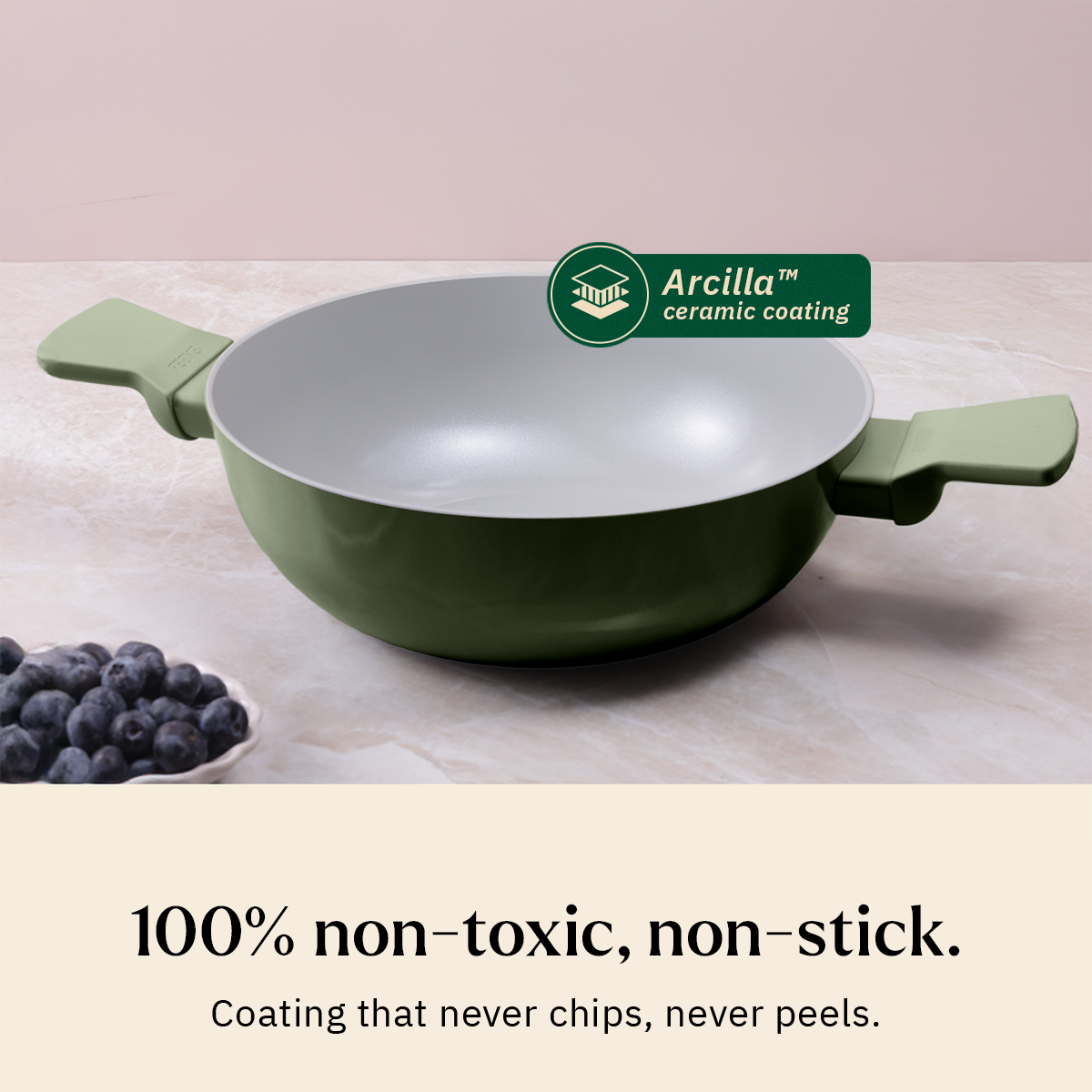 Ember Cookware Arcilla Ceramic Kadai 24cm | 2.6 Litre Non Stick Non Toxic Kadai with Metallic Lid | ISI Certified | Ceramic Kadai For Cooking | PFAS & PTFE Free | 5-Year Warranty | Green