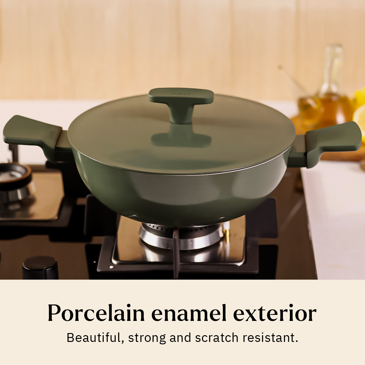 Ember Cookware Arcilla Ceramic Kadai 24cm | 2.6 Litre Non Stick Non Toxic Kadai with Metallic Lid | ISI Certified | Ceramic Kadai For Cooking | PFAS & PTFE Free | 5-Year Warranty | Green