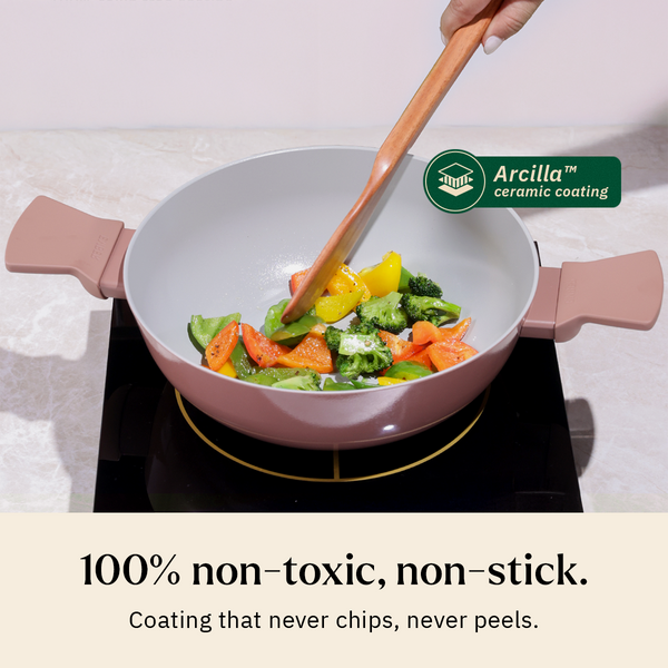 Ember Cookware Arcilla Ceramic Kadai | 2.6 Litre Non Stick Non Toxic Kadai | Metallic Lid | Isi Certified | Ceramic Kadai for Cooking | Terracotta dimensions