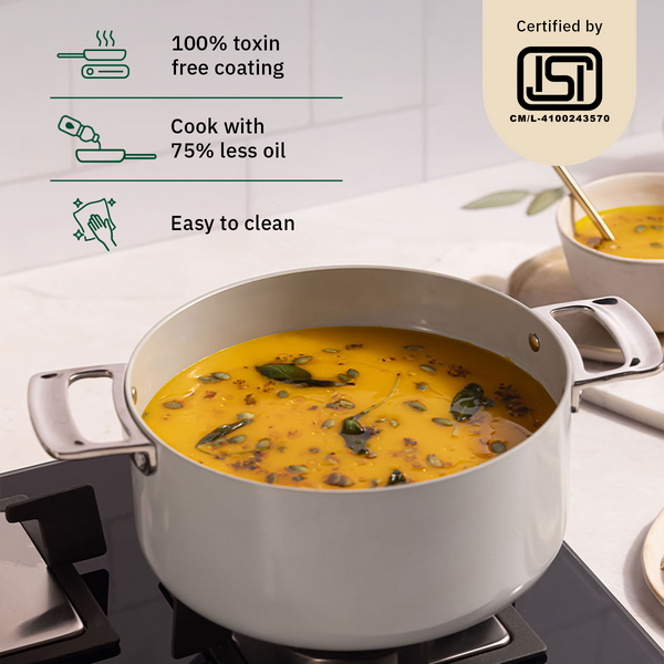 Ember Cookware Arcilla Ceramic Dutch Oven | 5 Litre Non Stick Non Toxic Pot with Lid | Isi Certified | Ceramic Cookware | Biryani Pot | Grey dimensions
