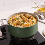 Ember Cookware Arcilla Ceramic Dutch Oven | 5 Litre Non Stick Non Toxic Pot with Lid | Isi Certified | Ceramic Cookware | Biryani Pot | Green