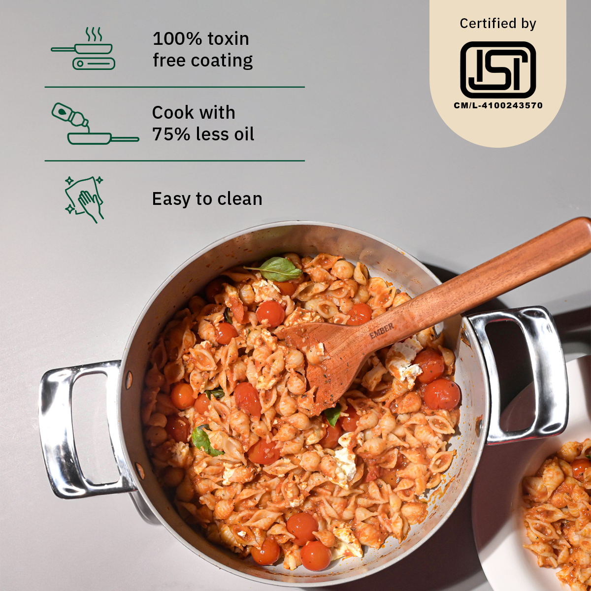 Ember Cookware Arcilla Ceramic Dutch Oven 24cm | 5 Litre Non Stick Non Toxic Pot with Lid | ISI Certified | Ceramic Cookware | Biryani Pot | Steel Handle |PFAS & PTFE Free| 5-Year Warranty |Terracotta