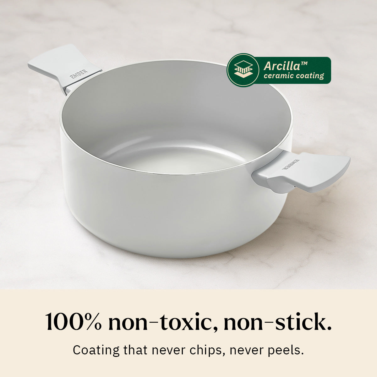 Ember Cookware Arcilla Ceramic Dutch Oven 24cm | 5 Litre Non Stick Non Toxic Pot with Lid | ISI Certified | Ceramic Cookware | Biryani Pot | PFAS & PTFE Free | 5-Year Warranty | Grey