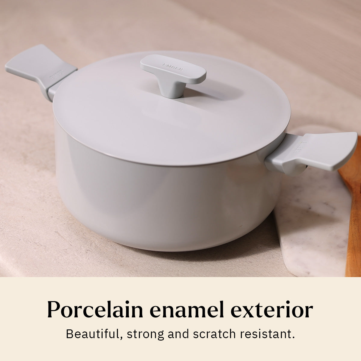 Ember Cookware Arcilla Ceramic Dutch Oven 24cm | 5 Litre Non Stick Non Toxic Pot with Lid | ISI Certified | Ceramic Cookware | Biryani Pot | PFAS & PTFE Free | 5-Year Warranty | Grey