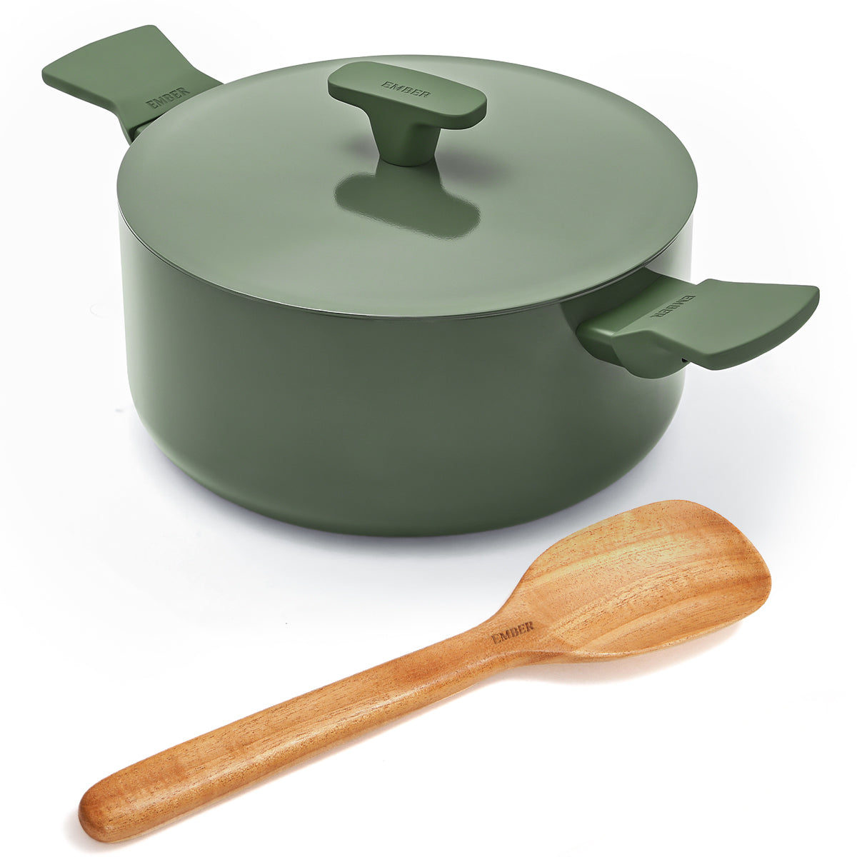 Ember Cookware Arcilla Ceramic Dutch Oven 24cm | 5 Litre Non Stick Non Toxic Pot with Lid | ISI Certified | Ceramic Cookware | Biryani Pot | PFAS & PTFE Free | 5-Year Warranty | Green