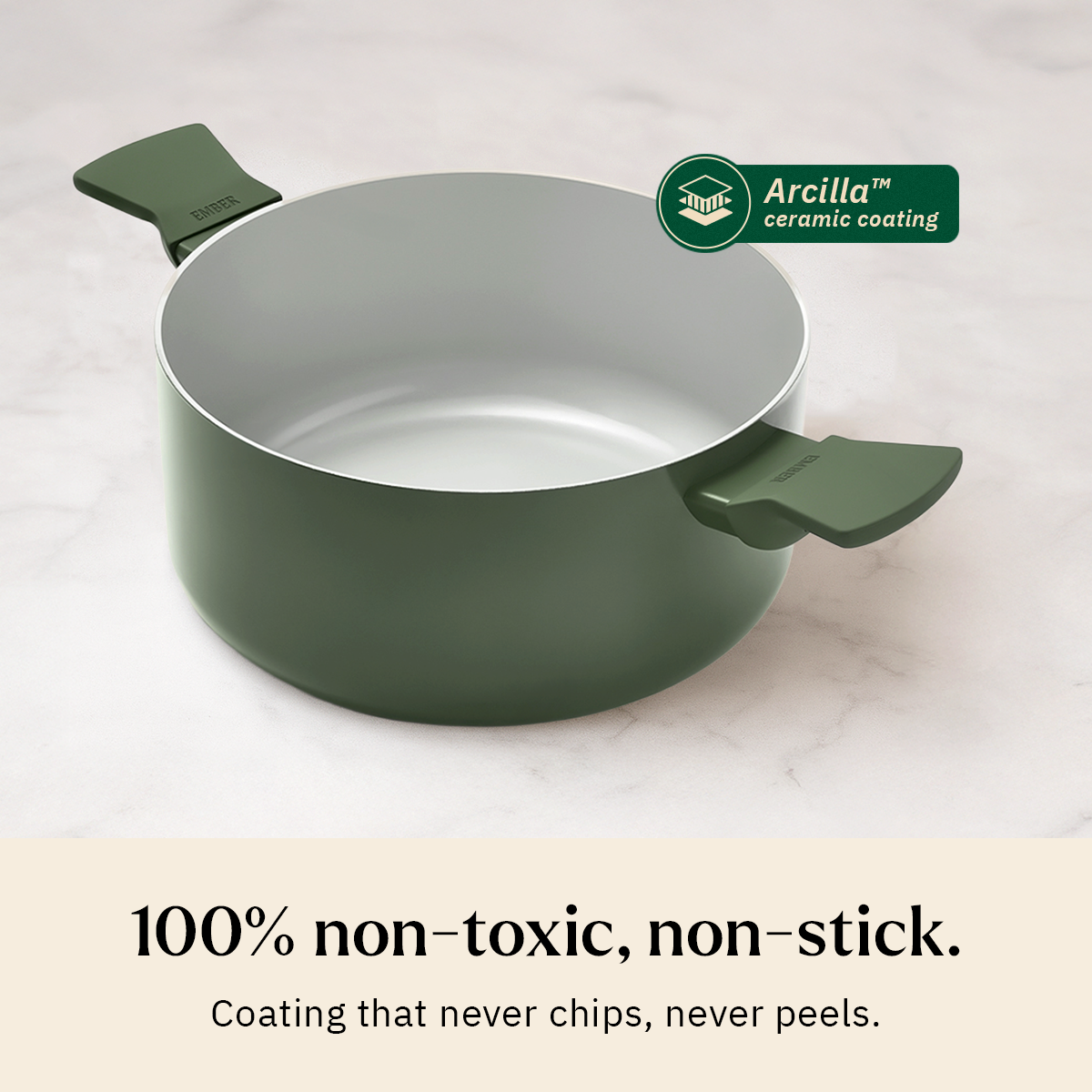 Ember Cookware Arcilla Ceramic Dutch Oven | 5 Litre Non Stick Non Toxic Pot with Lid | Isi Certified | Ceramic Cookware | Biryani Pot | Green