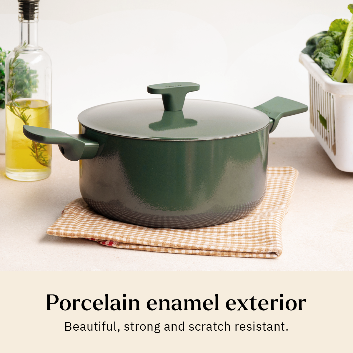 Ember Cookware Arcilla Ceramic Dutch Oven 24cm | 5 Litre Non Stick Non Toxic Pot with Lid | ISI Certified | Ceramic Cookware | Biryani Pot | PFAS & PTFE Free | 5-Year Warranty | Green