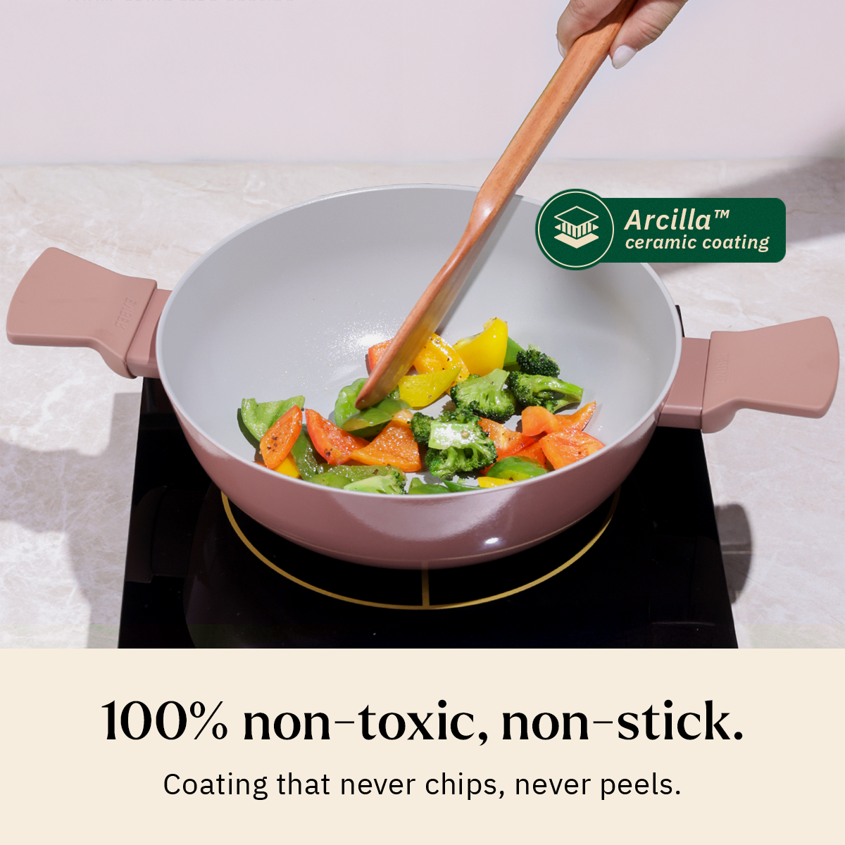 Ember Cookware Arcilla Ceramic Dutch Oven 24cm | 5 Litre Non Stick Non Toxic Pot with Lid | ISI Certified | Ceramic Cookware | Biryani Pot | PFAS & PTFE Free| 5-Year Warranty | Terracotta