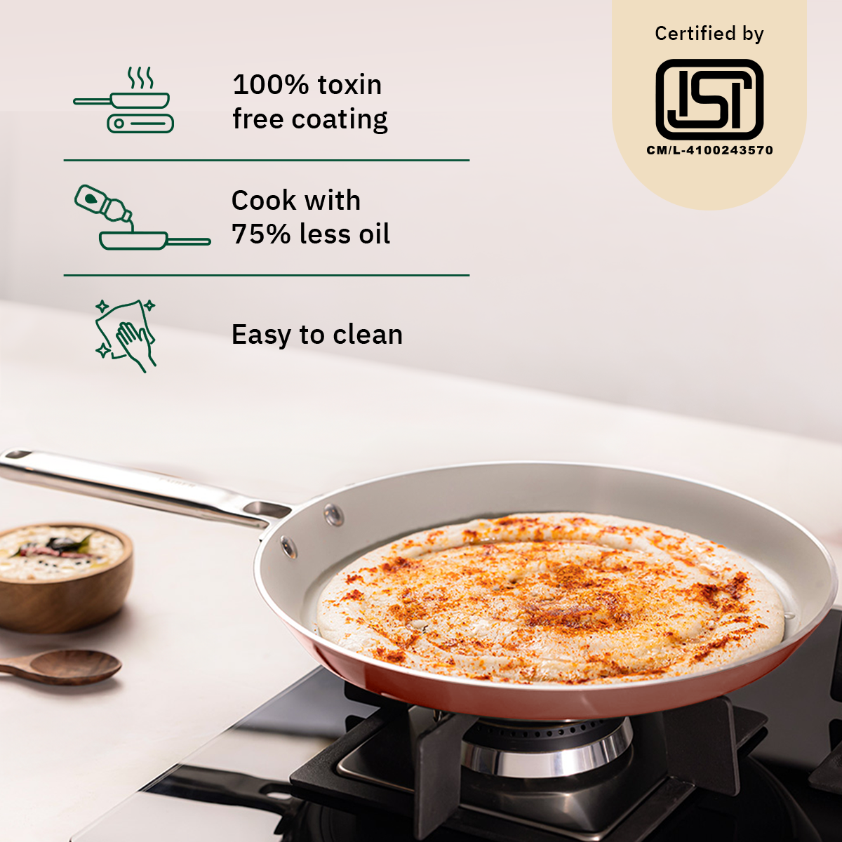 Ember Cookware Arcilla Ceramic Non Stick Tawa | Non Toxic Roti & Chapati Pan | Isi Certified | Ceramic Cooking Tawa |Terracotta