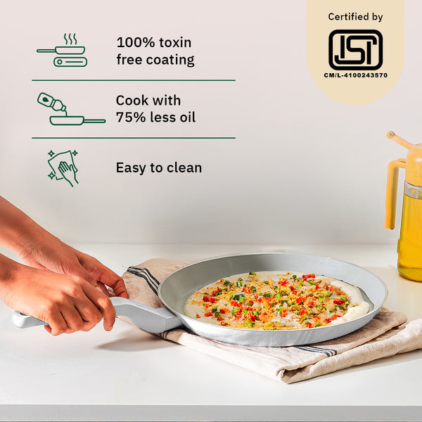 Ember Cookware Arcilla Ceramic Non Stick Tawa | Non Toxic Roti & Chapati Pan | Isi Certified | Ceramic Cooking Tawa | Grey dimensions