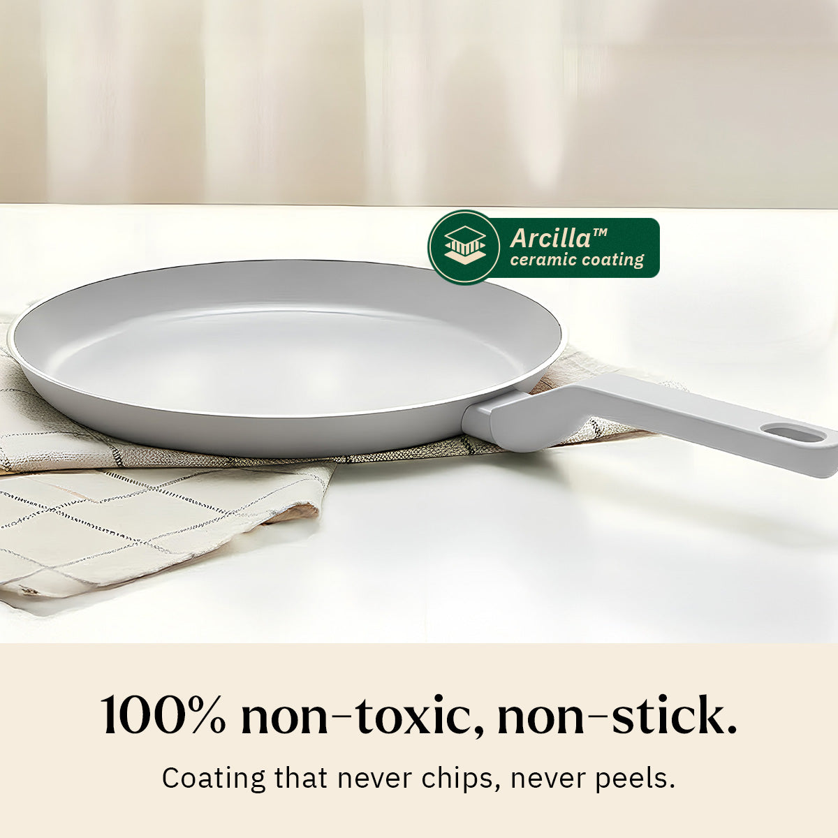Ember Cookware Arcilla Ceramic Non Stick Tawa 28cm | Non Toxic Roti & Chapati Pan | ISI Certified | Ceramic Cooking Tawa | PFAS & PTFE Free | 5-Year Warranty | Grey