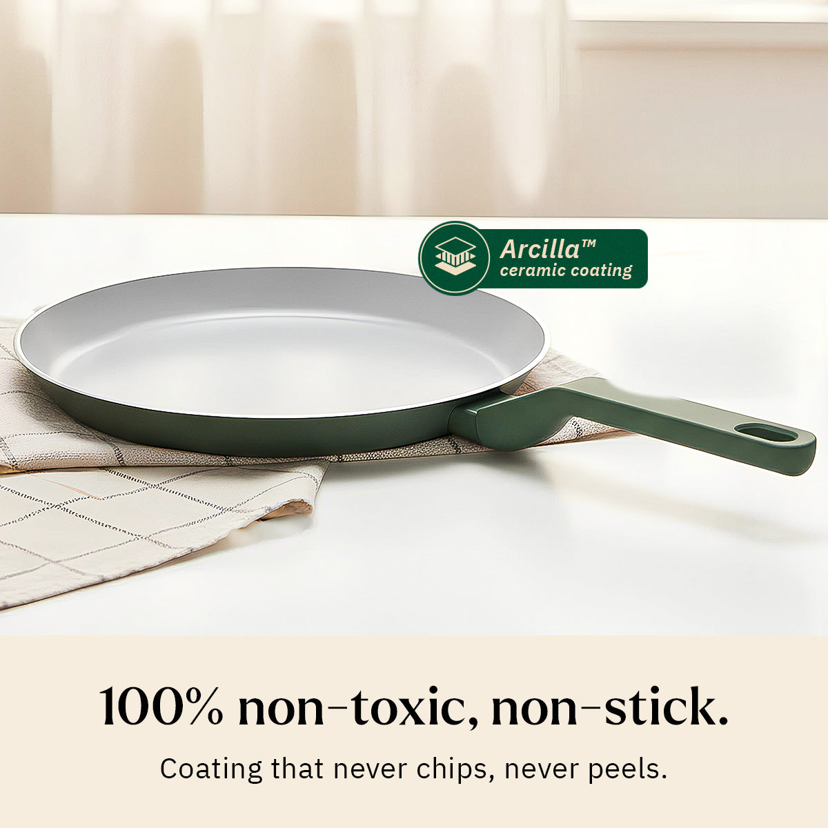 Ember Cookware Arcilla Ceramic Non Stick Tawa 28cm | Non Toxic Roti & Chapati Pan | ISI Certified | Ceramic Cooking Tawa | PFAS & PTFE Free | 5-Year Warranty | Green