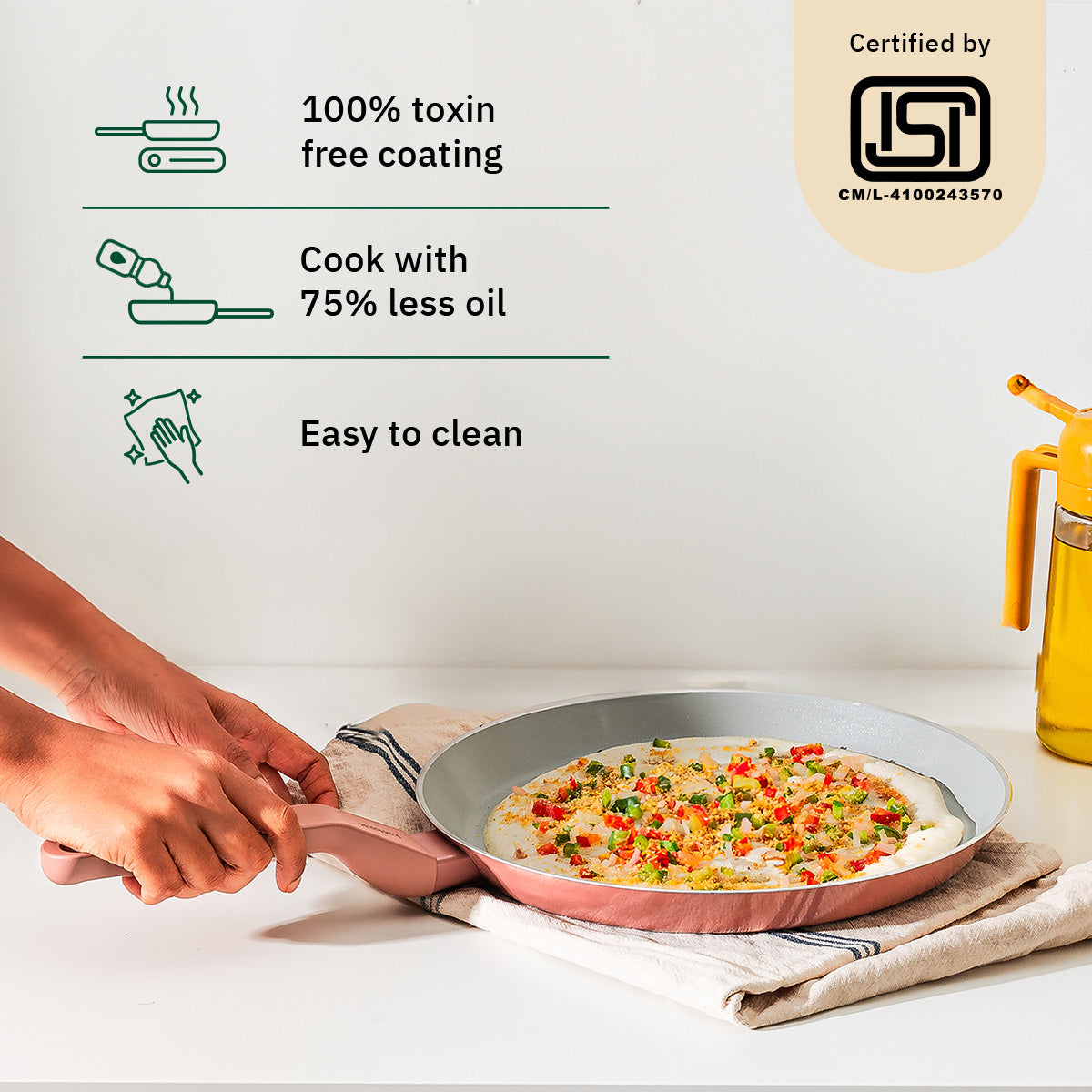 Ember Cookware Arcilla Ceramic Non Stick Tawa 28cm | Non Toxic Roti & Chapati Pan | ISI Certified | Ceramic Cooking Tawa | PFAS & PTFE Free | 5-Year Warranty | Terracotta