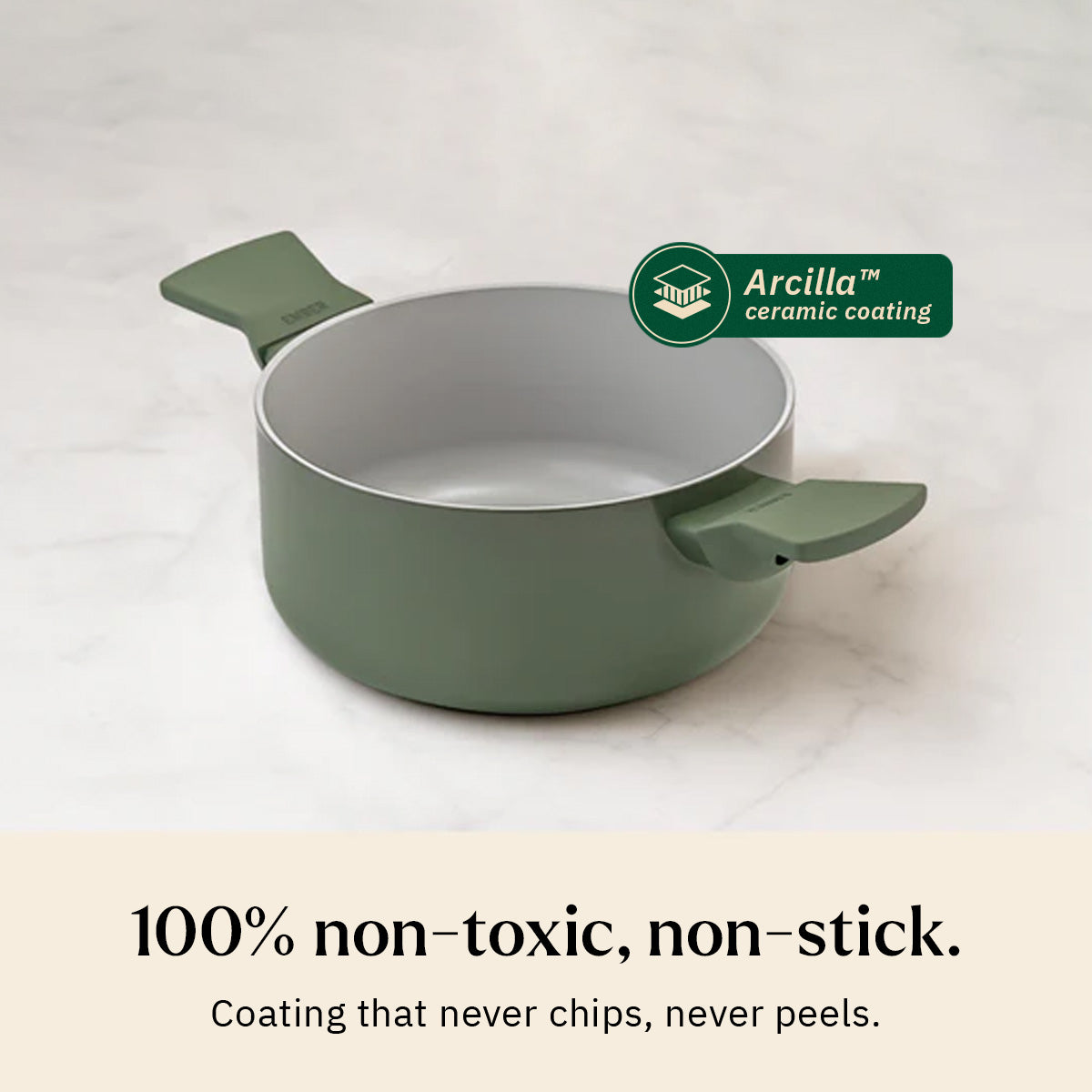Ember Cookware Arcilla Ceramic Dutch Oven | 2.6 Litre Non Stick Non Toxic Pot with Metallic Lid | Isi Certified | Ceramic Cookware | Biryani Pot | Green