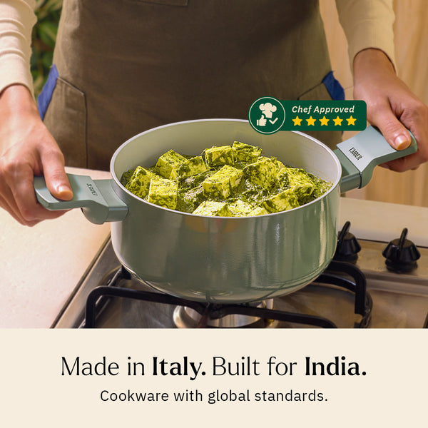 Ember Cookware Arcilla Ceramic Dutch Oven | 2.6 Litre Non Stick Non Toxic Pot with Metallic Lid | Isi Certified | Ceramic Cookware | Biryani Pot | Green dimensions