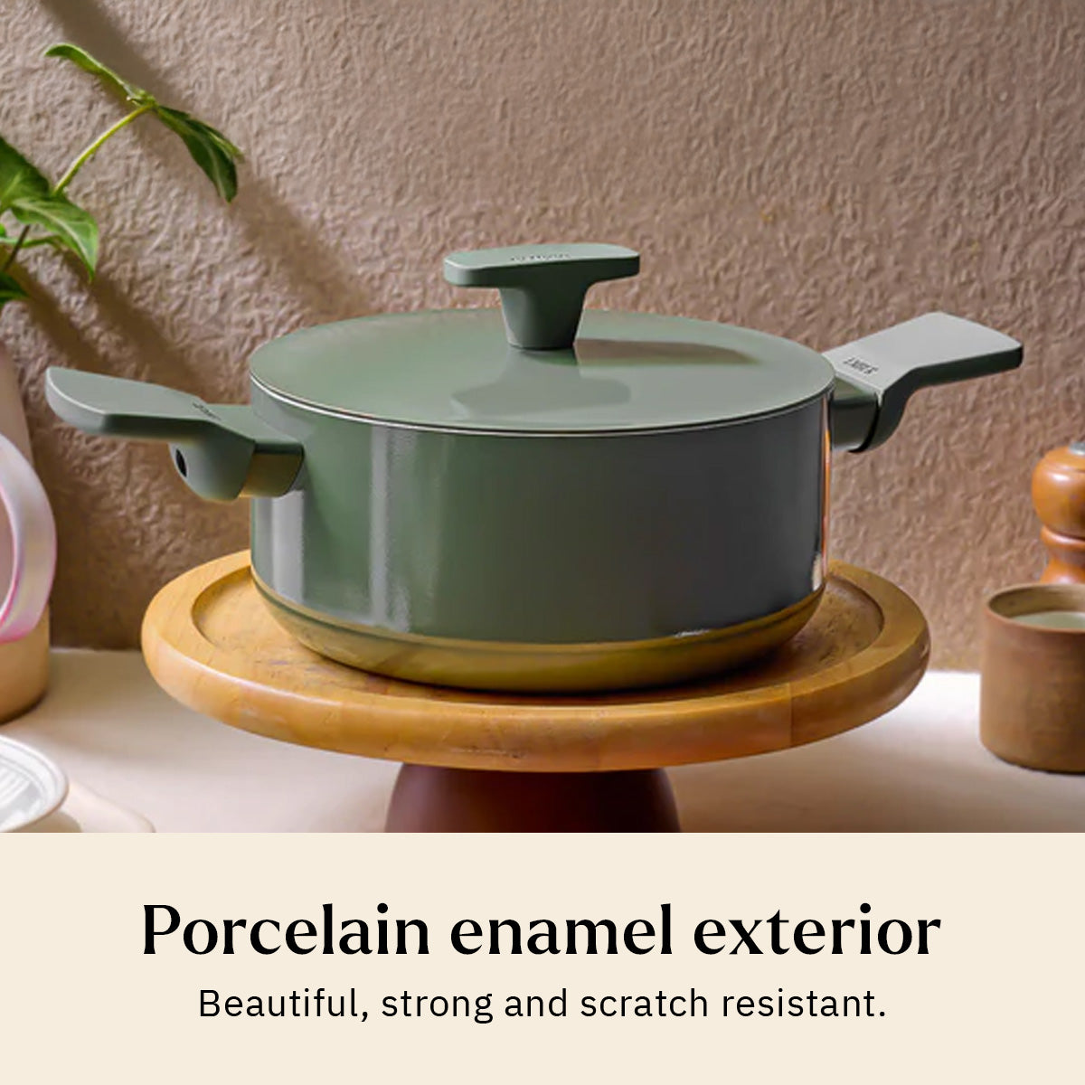 Ember Cookware Arcilla Ceramic Dutch Oven 20cm | 2.6 Litre Non Stick Non Toxic Pot with Metallic Lid | ISI Certified | Ceramic Cookware | Biryani Pot | PFAS & PTFE Free | 5-Year Warranty | Green