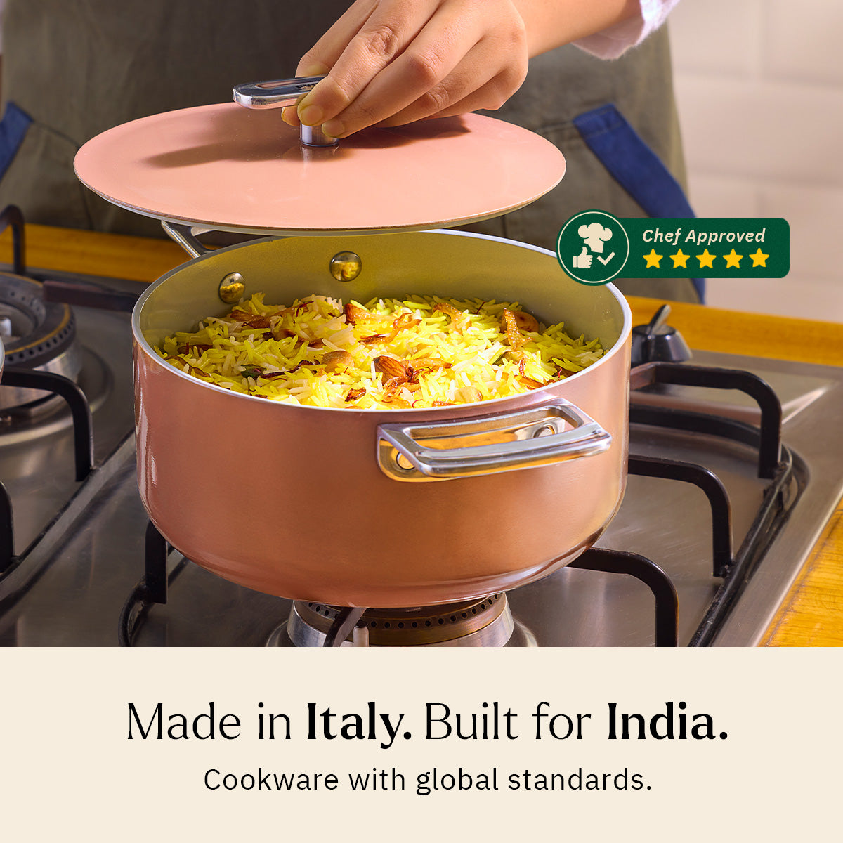 Ember Cookware Arcilla Ceramic Dutch Oven | 2.6 Litre Non Stick Non Toxic Pot with Metallic Lid | Isi Certified | Ceramic Cookware | Biryani Pot | Terracotta