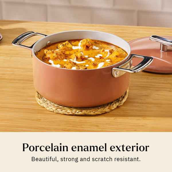 Ember Cookware Arcilla Ceramic Dutch Oven | 2.6 Litre Non Stick Non Toxic Pot with Metallic Lid | Isi Certified | Ceramic Cookware | Biryani Pot | Terracotta dimensions