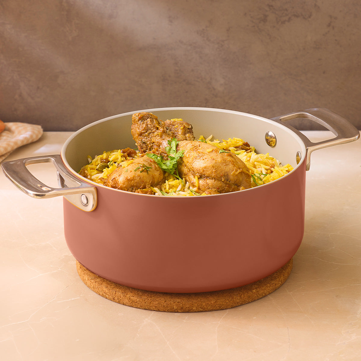 Ember Cookware Arcilla Ceramic Dutch Oven 20cm | 2.6 Litre Non Stick Non Toxic Pot with Glass Lid | ISI Certified | Ceramic Cookware | Biryani Pot | Steel Handle | 5-Year Warranty | Terracotta