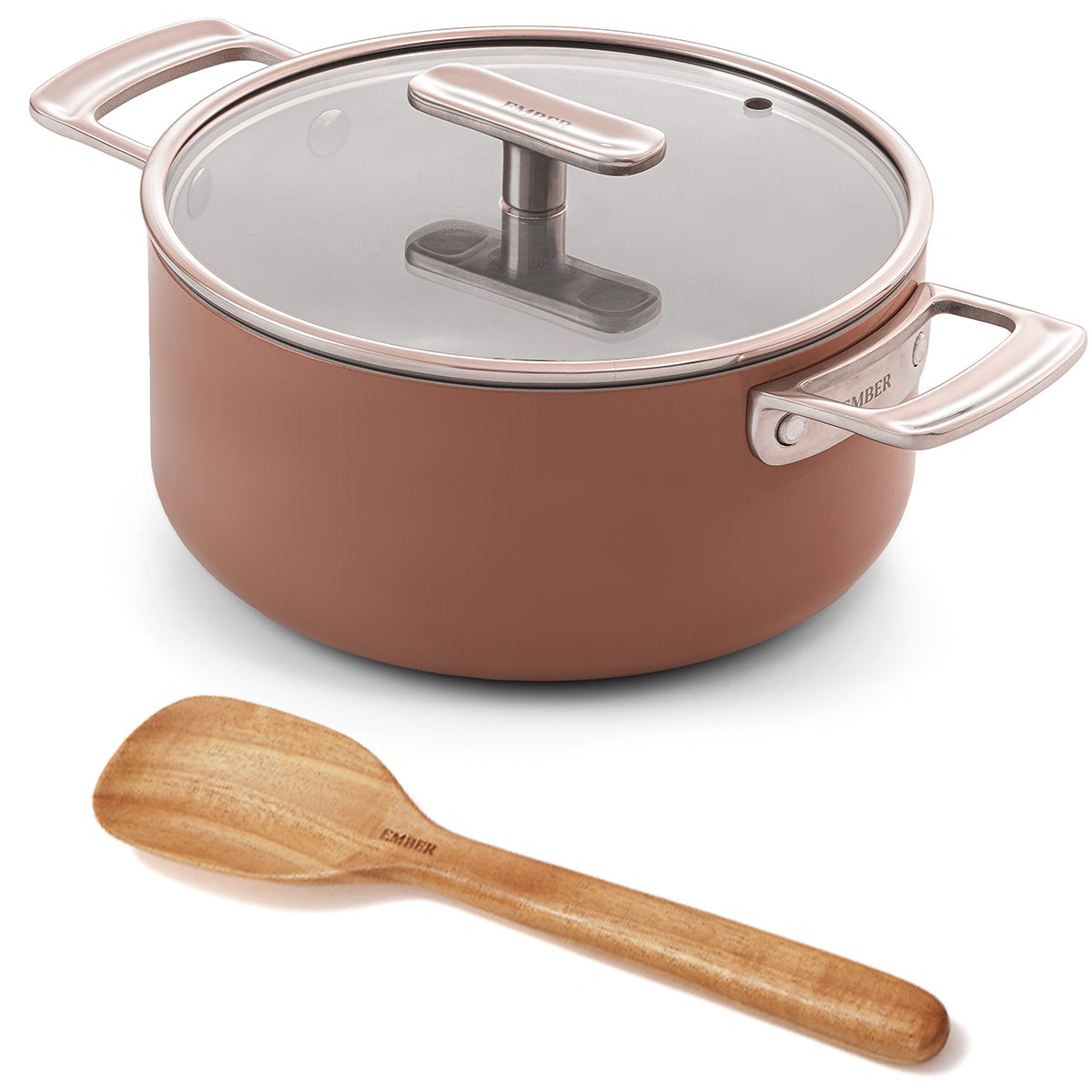 Ember Cookware Arcilla Ceramic Dutch Oven 20cm | 2.6 Litre Non Stick Non Toxic Pot with Glass Lid | ISI Certified | Ceramic Cookware | Biryani Pot | Steel Handle | 5-Year Warranty | Terracotta