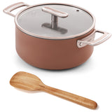 Ember Cookware Arcilla Ceramic Dutch Oven | 2.6 Litre Non Stick Non Toxic Pot with Glass Lid | Isi Certified | Ceramic Cookware | Biryani Pot | Terracotta